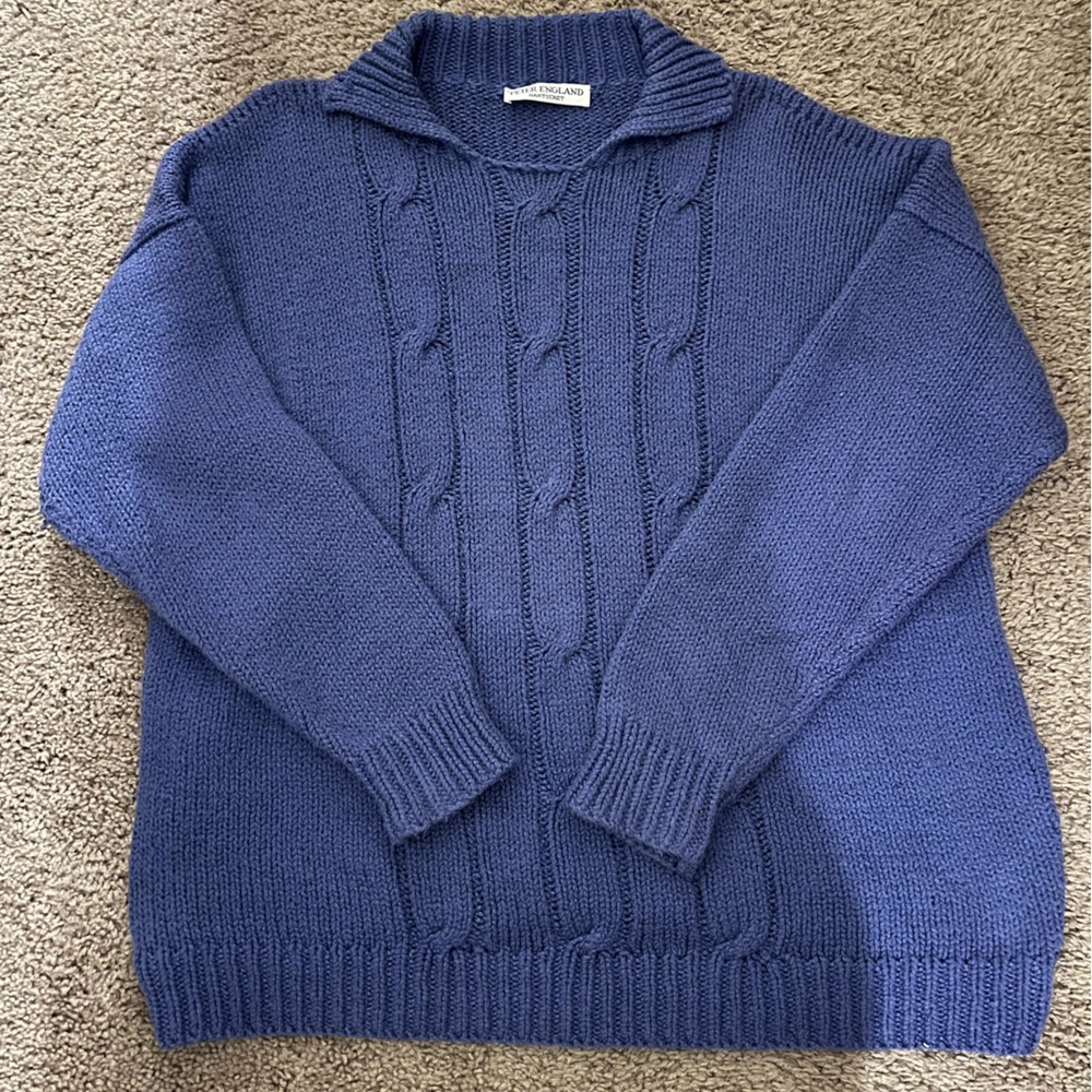 Blue Cable Knit Sweater - Classic Crewneck